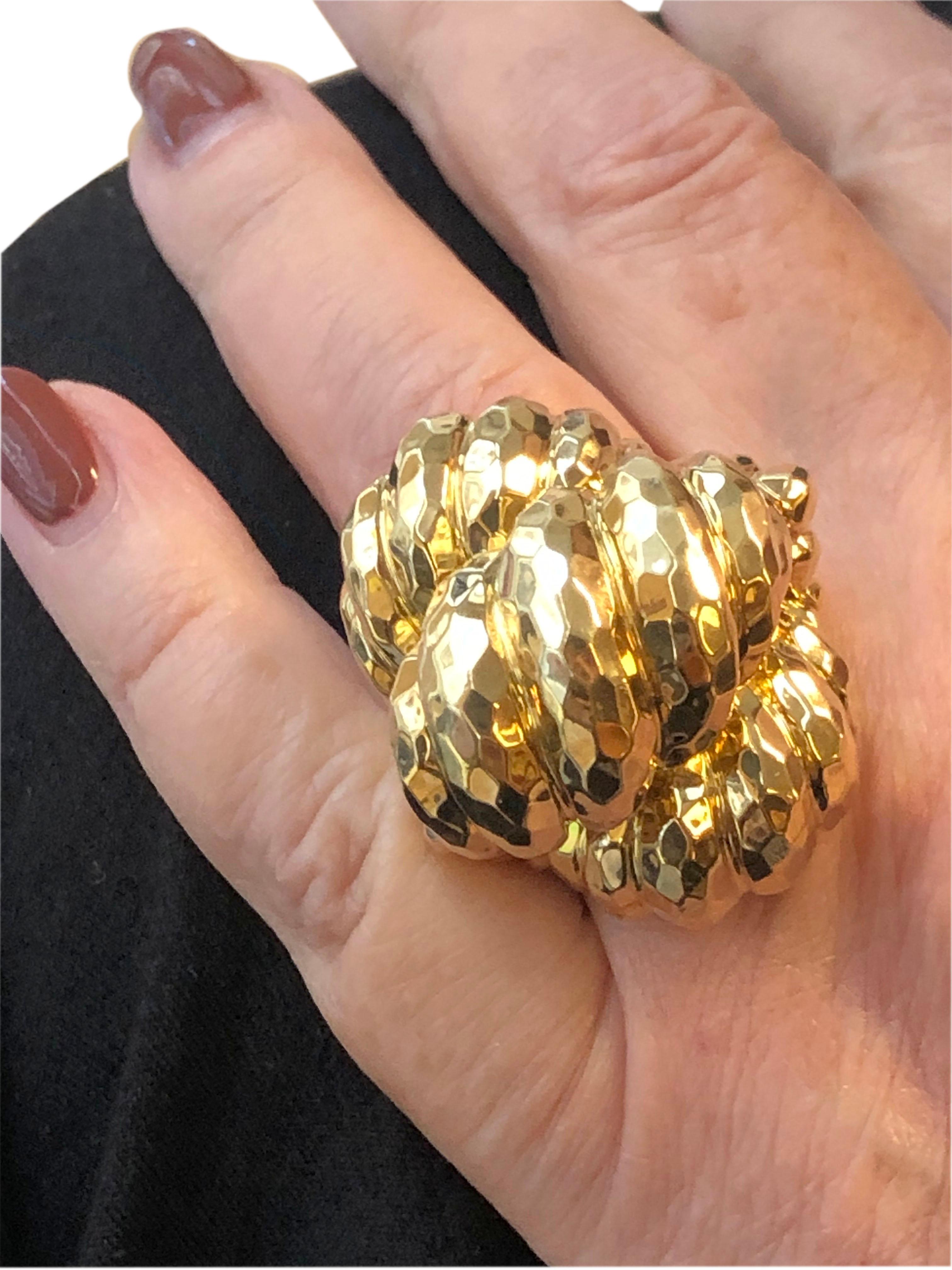 Henry Dunay Large and impressive Hammered Yellow Gold Ring 4