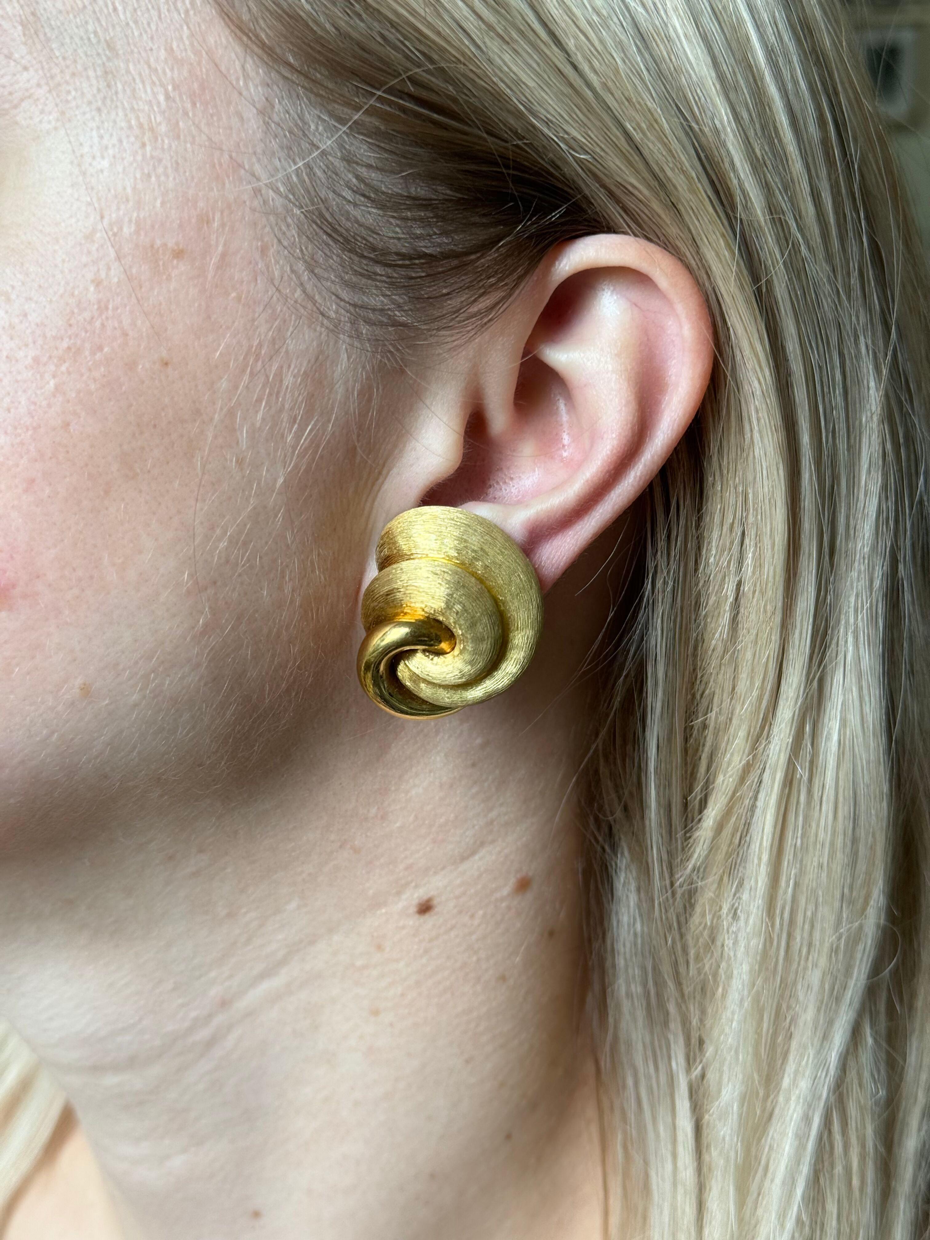 Henry Dunay Large Brushed Gold Earrings For Sale 3