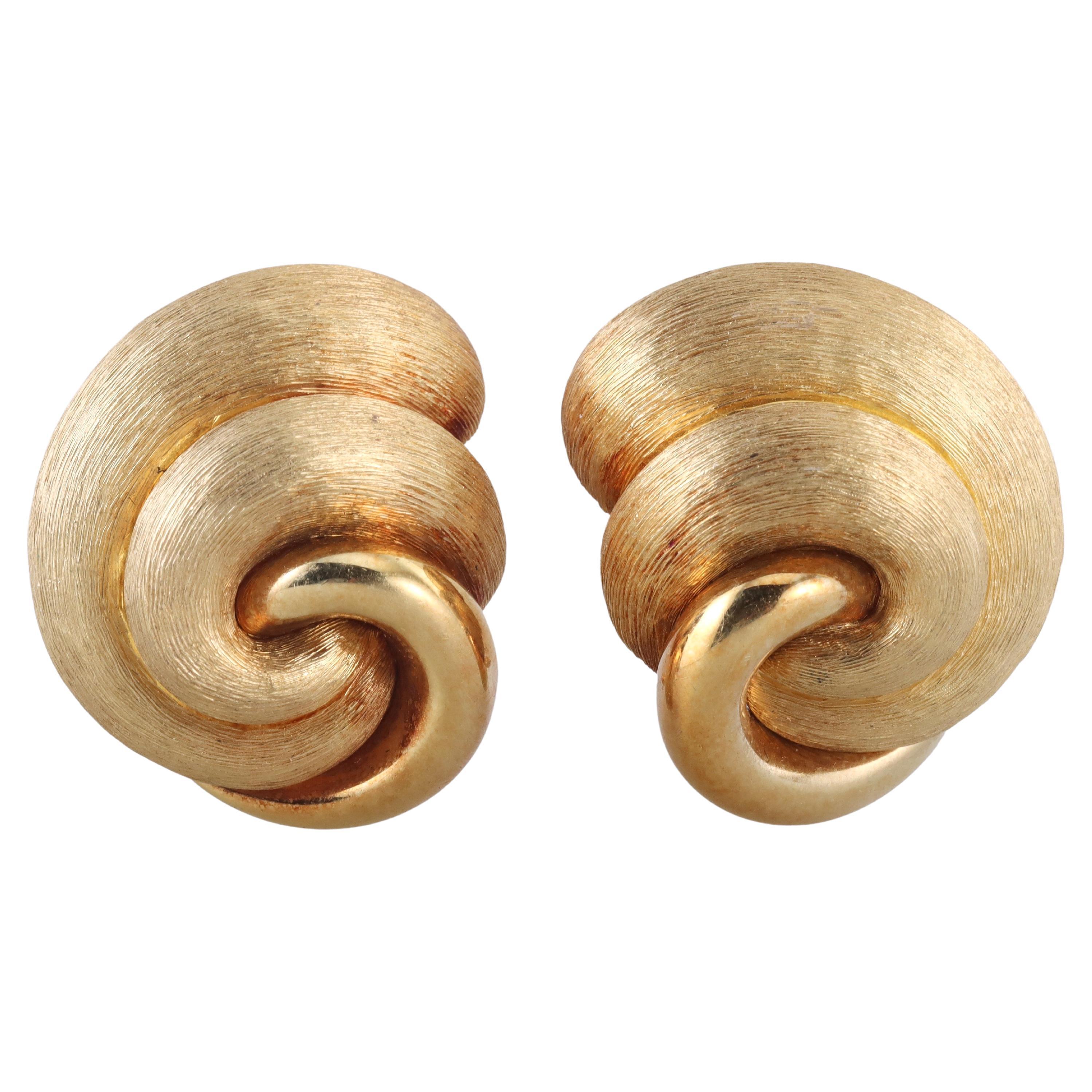 Henry Dunay Large Brushed Gold Earrings For Sale