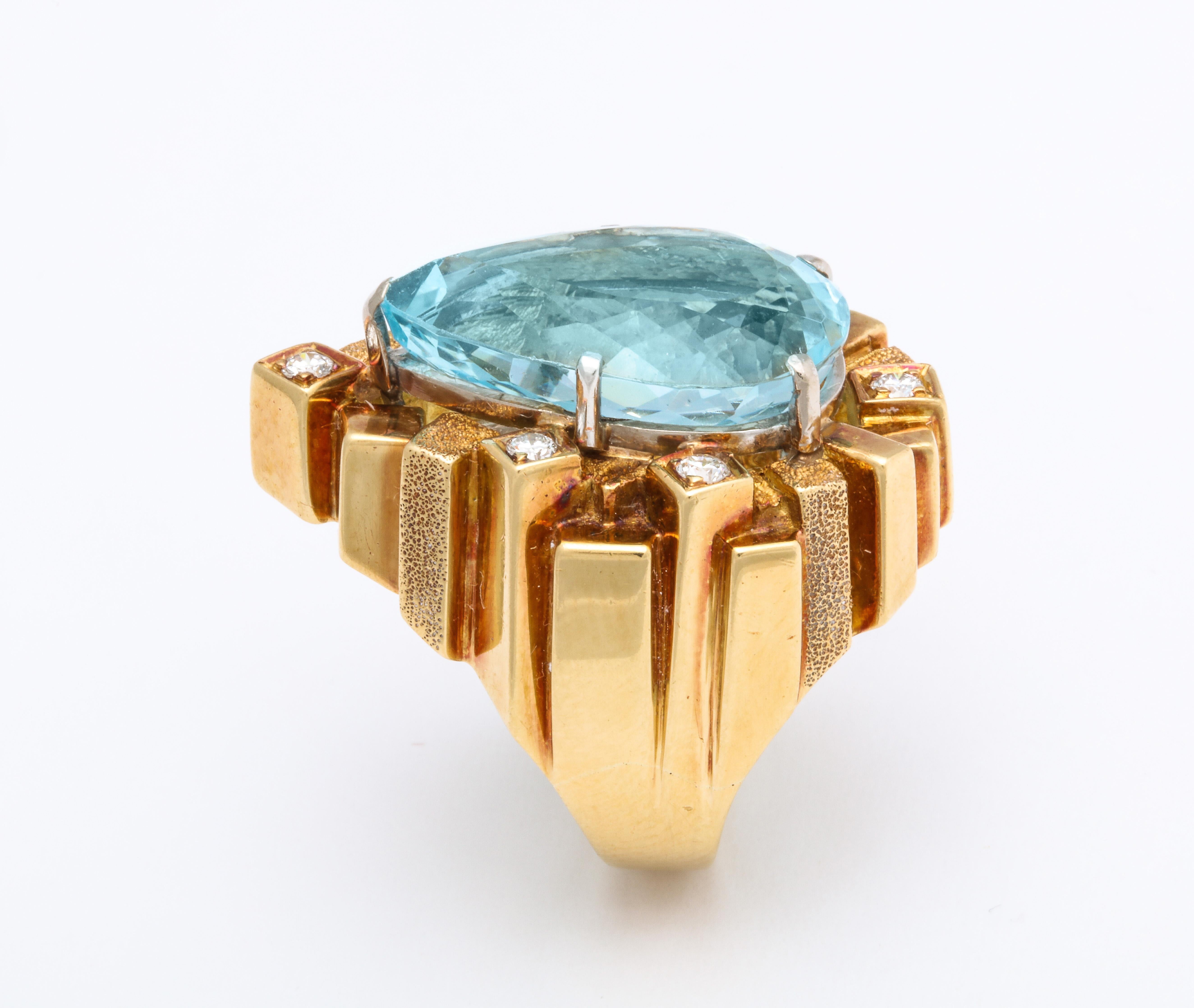 Women's Henry Dunay Large Pear Shape Aquamarine and Diamond Cocktail  Ring For Sale