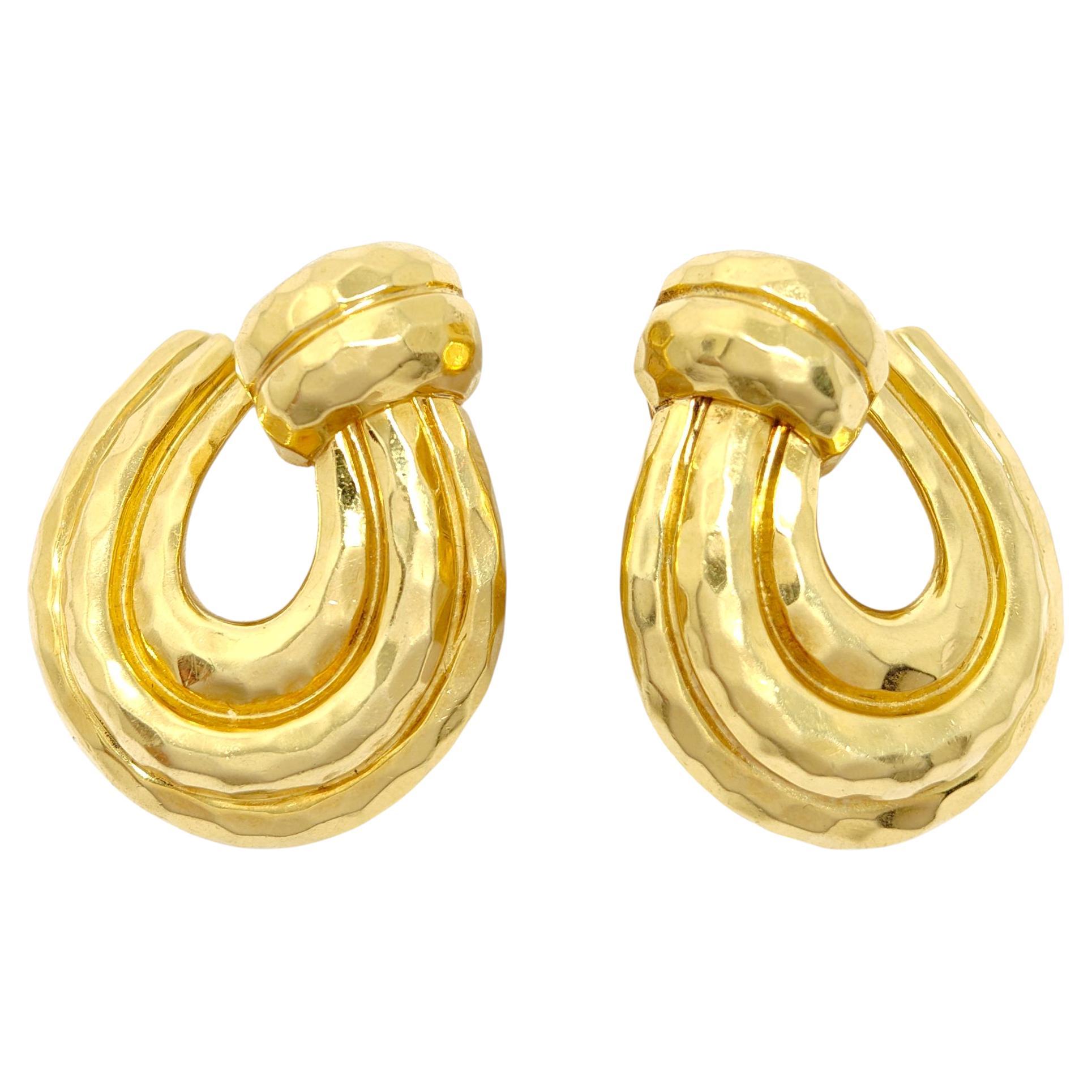 HENRY DUNAY New York 18K Gold Faceted Hoops Earrings in vendita