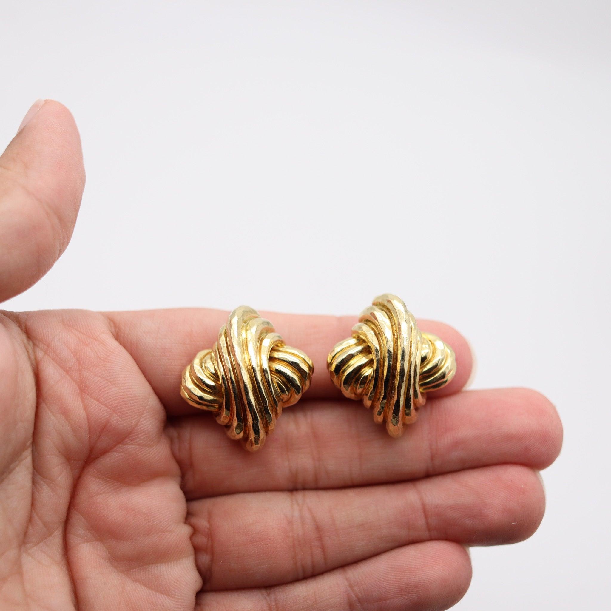 HENRY Dunay New York Boucles d'oreilles Clips-On en or jaune 18Kt massif et facetté en vente 1