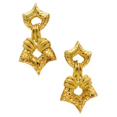 HENRY DUNAY New York Door Knockers Drop Earrings In Solid 18Kt Yellow Gold