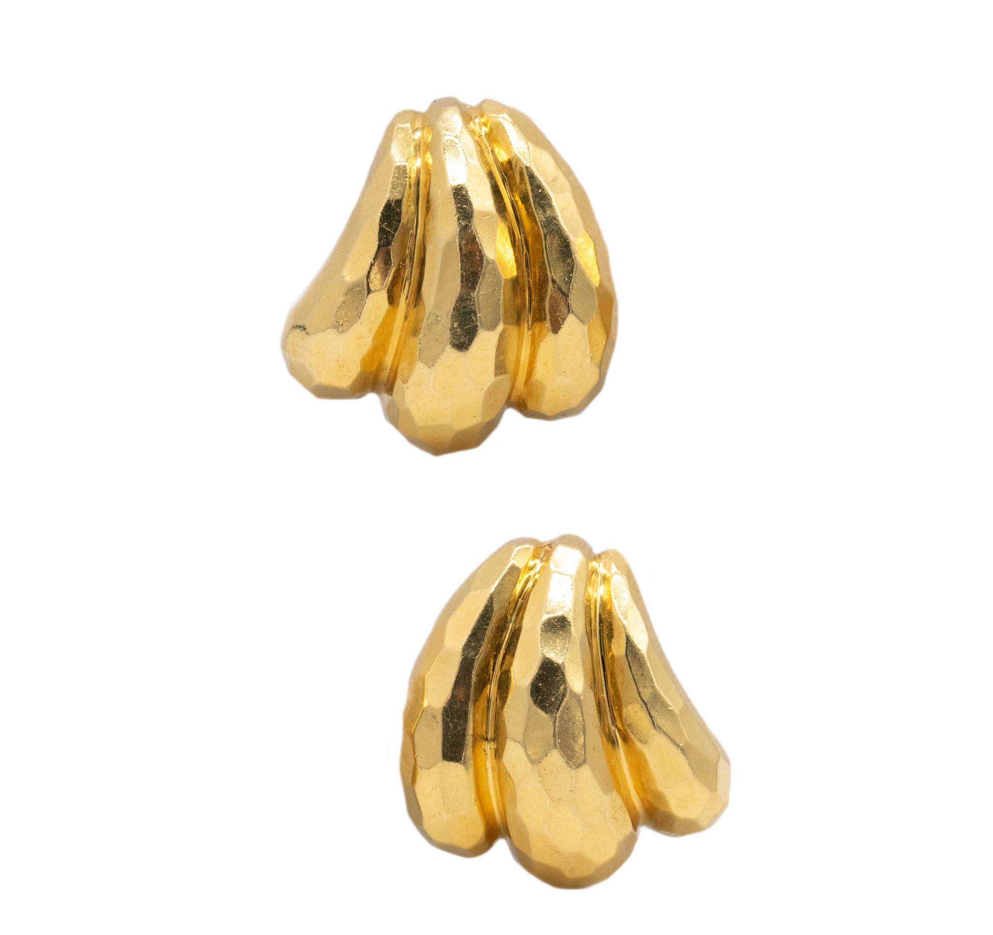 Henry Dunay New York Faceted Hammered Earrings in Textured 18kt Yellow Gold For Sale 3