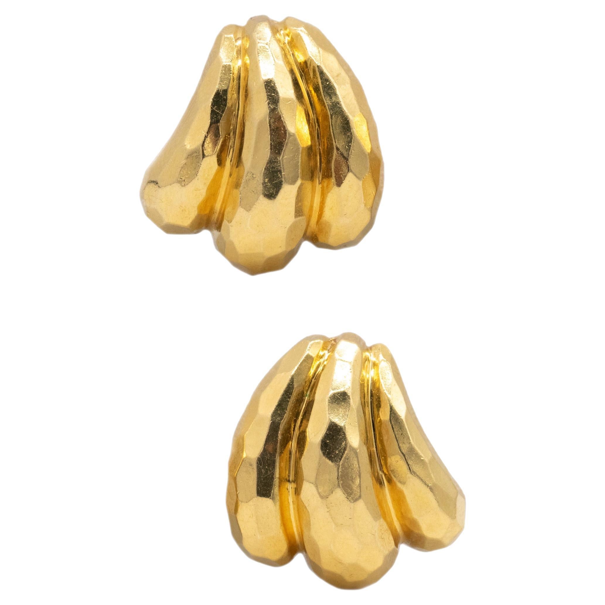 Henry Dunay New York Faceted Hammered Earrings in Textured 18kt Yellow Gold