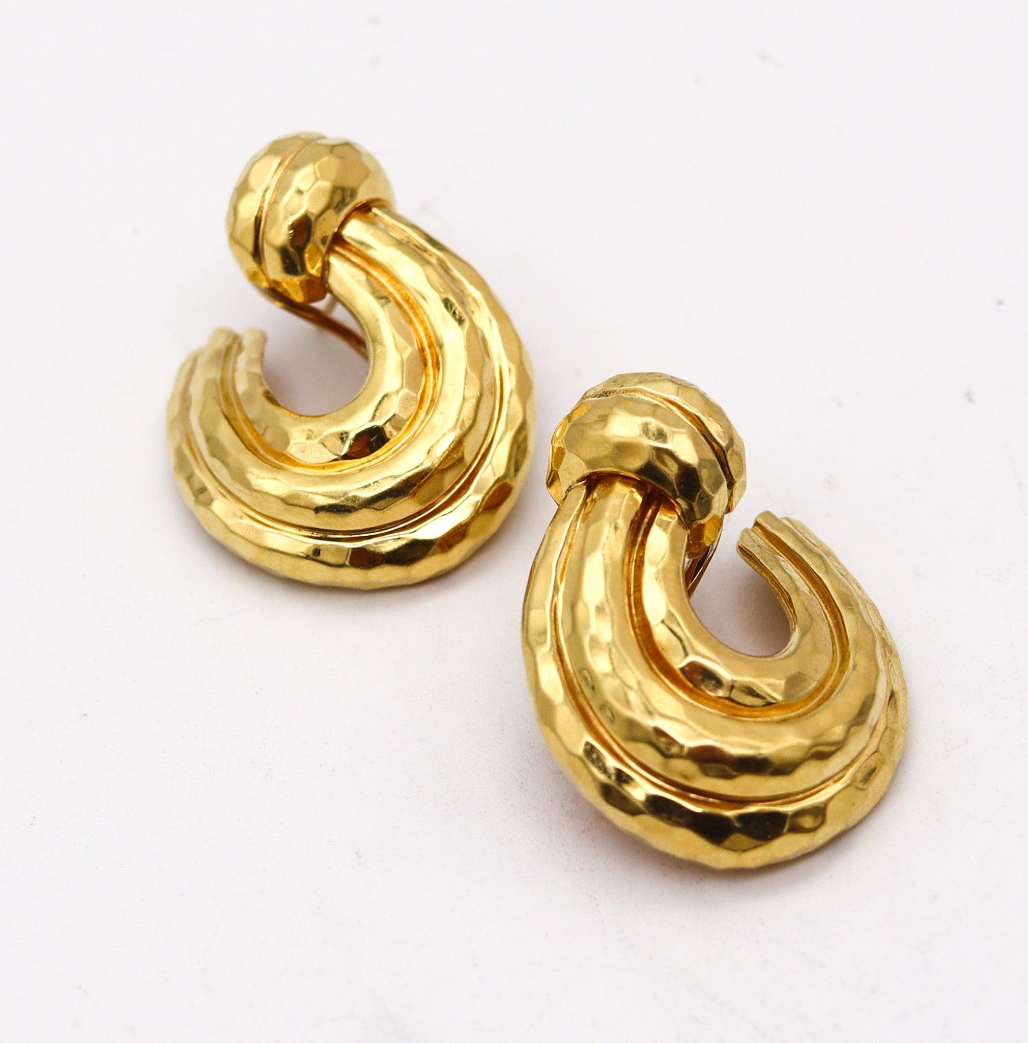 Moderniste HENRY DUNAY New York Créoles à facettes en or jaune massif 18 carats en vente