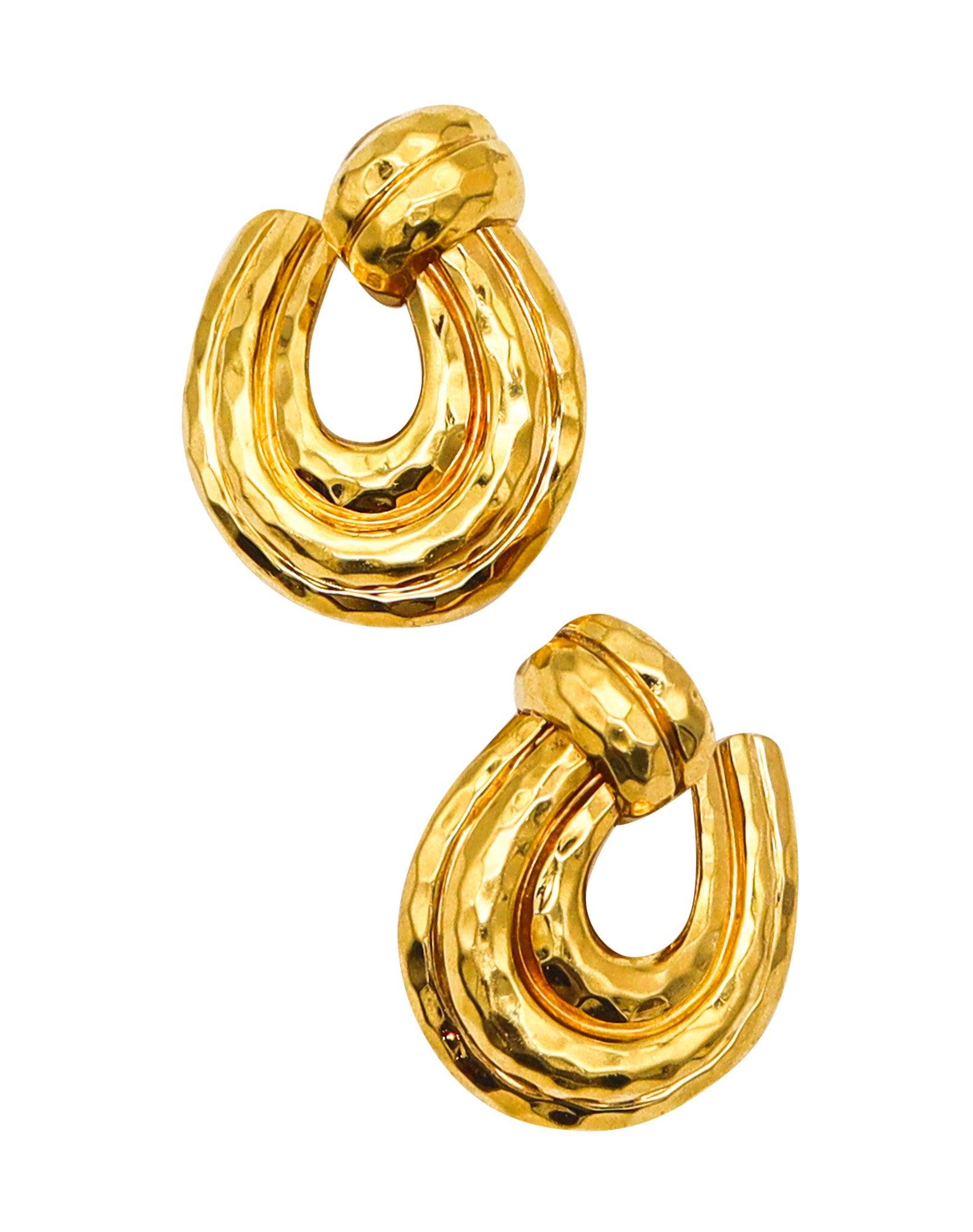 HENRY DUNAY New York Faceted Hoops Earrings In Solid 18Kt Yellow Gold