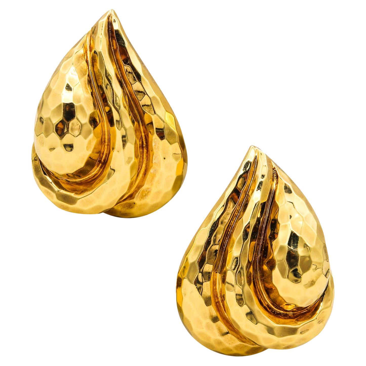 Henry Dunay, grandes boucles d'oreilles à clips New York en or jaune 18 carats à facettes massif