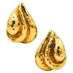 Henry Dunay New York Large Clip Earrings in Solid Faceted 18kt Yellow Gold