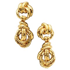 HENRY DUNAY New York Large Dangle Drop Earrings In Faceted 18Kt Yellow Gold