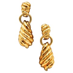 Henry Dunay New York Large Dangle Drop Earrings In Faceted Solid 18K Yellow Gold