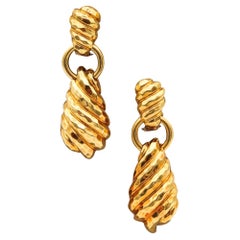 Vintage Henry Dunay New York Large Dangle Drop Earrings in Faceted Solid 18Kt Gold
