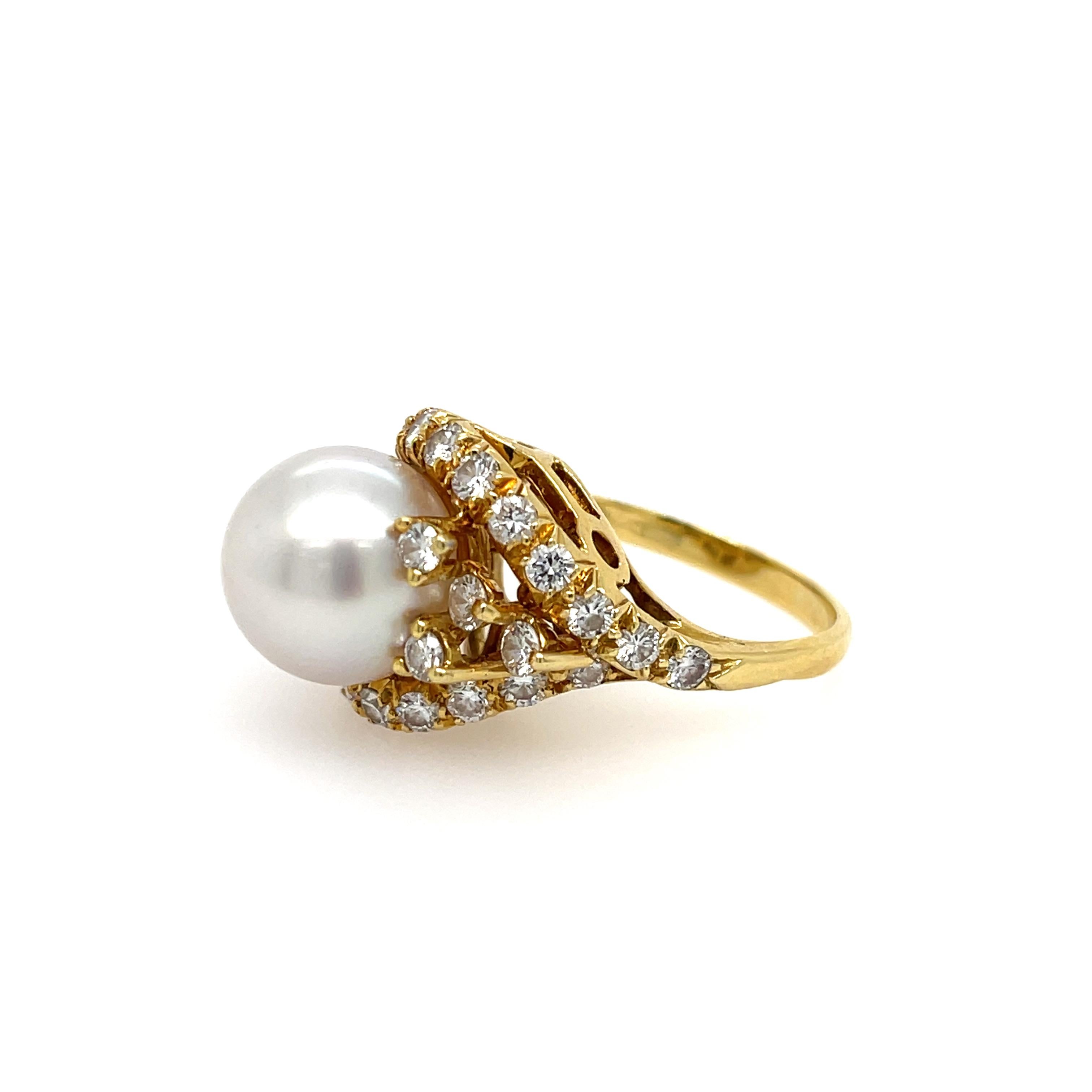 Anillo Henry Dunay Perla Diamante Oro Amarillo 18k Corte redondo en venta