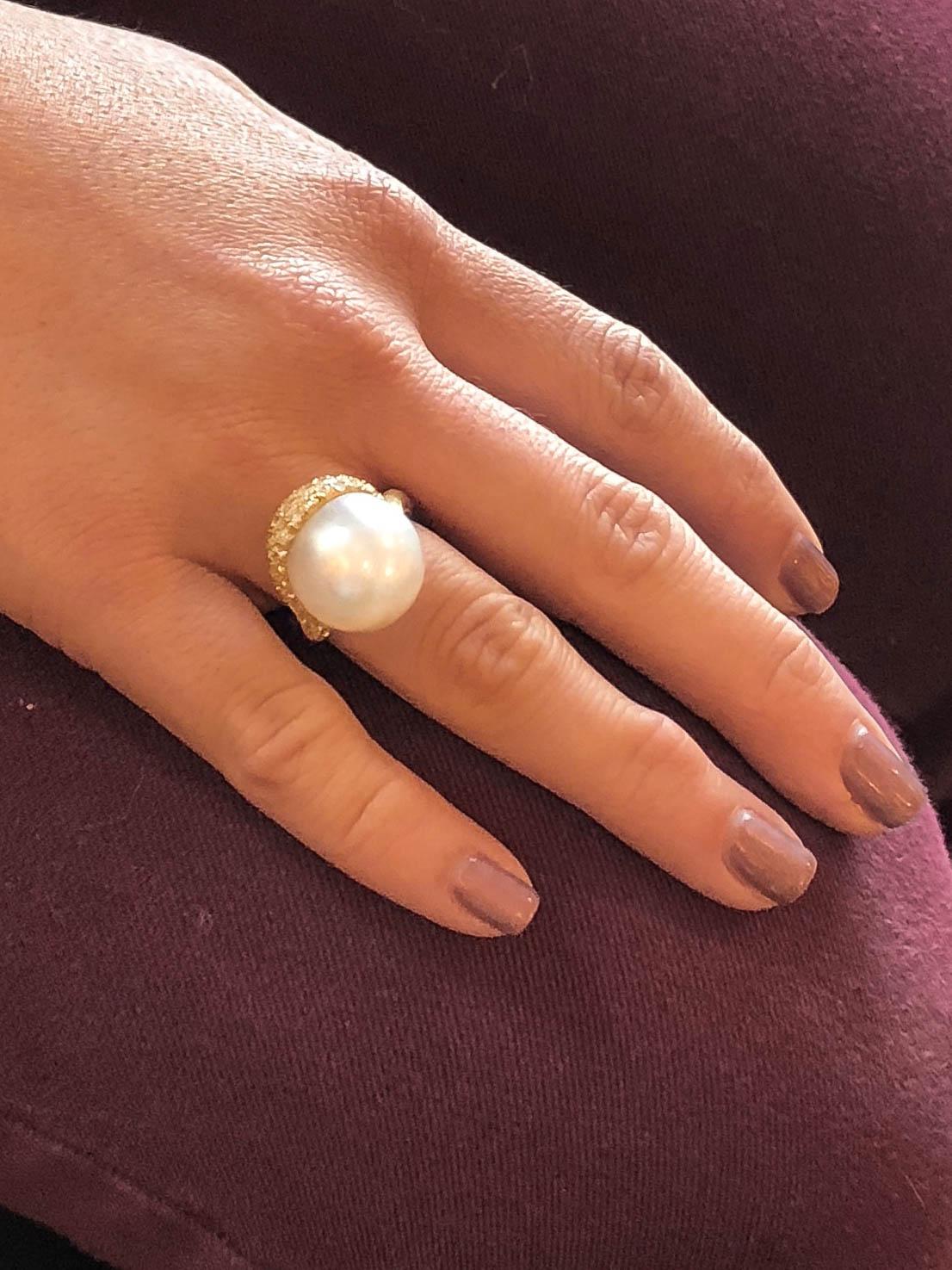 Henry Dunay Pearl Diamond Sabi Ring In Good Condition For Sale In Dallas, TX