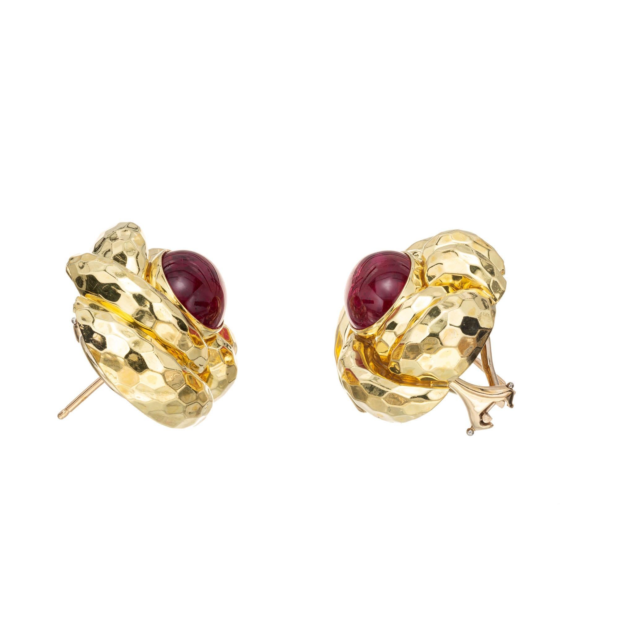 Women's Henry Dunay Pink Tourmaline Rubellite Hammered Gold Earrings