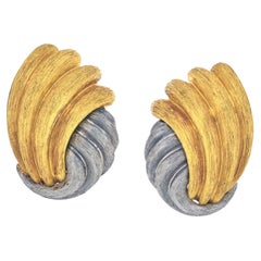 Henry Dunay Platinum & 18K Yellow Gold Rigid Swirl Earrings