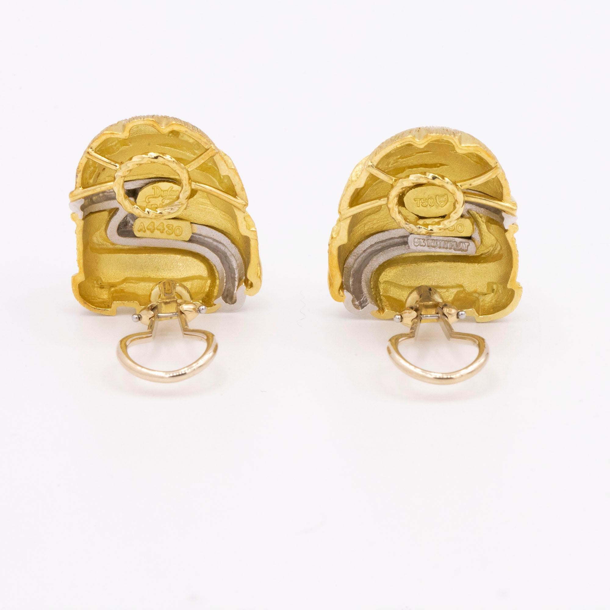 Modern Henry Dunay Platinum and 18 Karat Yellow Gold Earclips For Sale