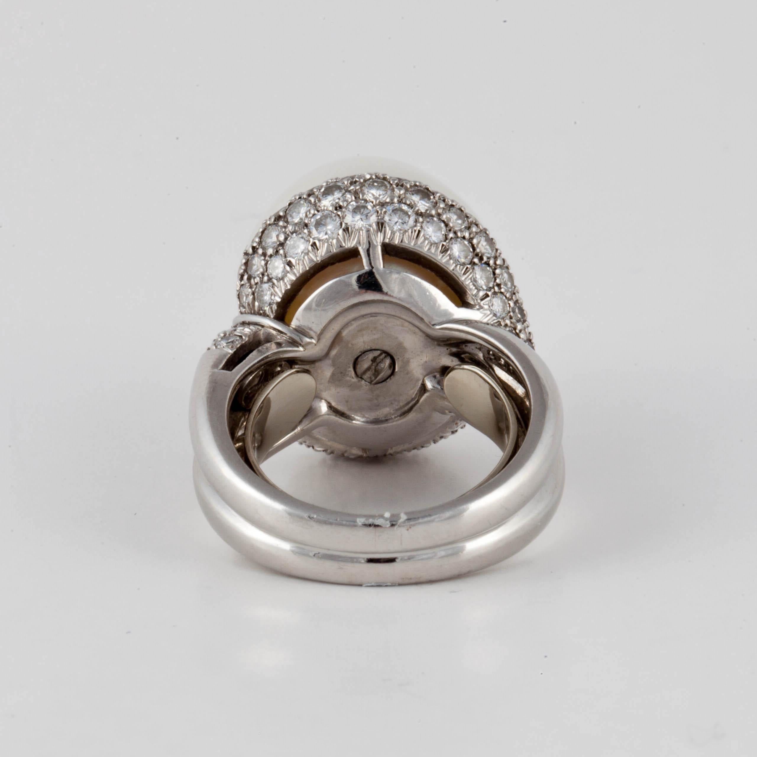 Mixed Cut Henry Dunay Platinum Baroque Pearl and Diamond Ring For Sale