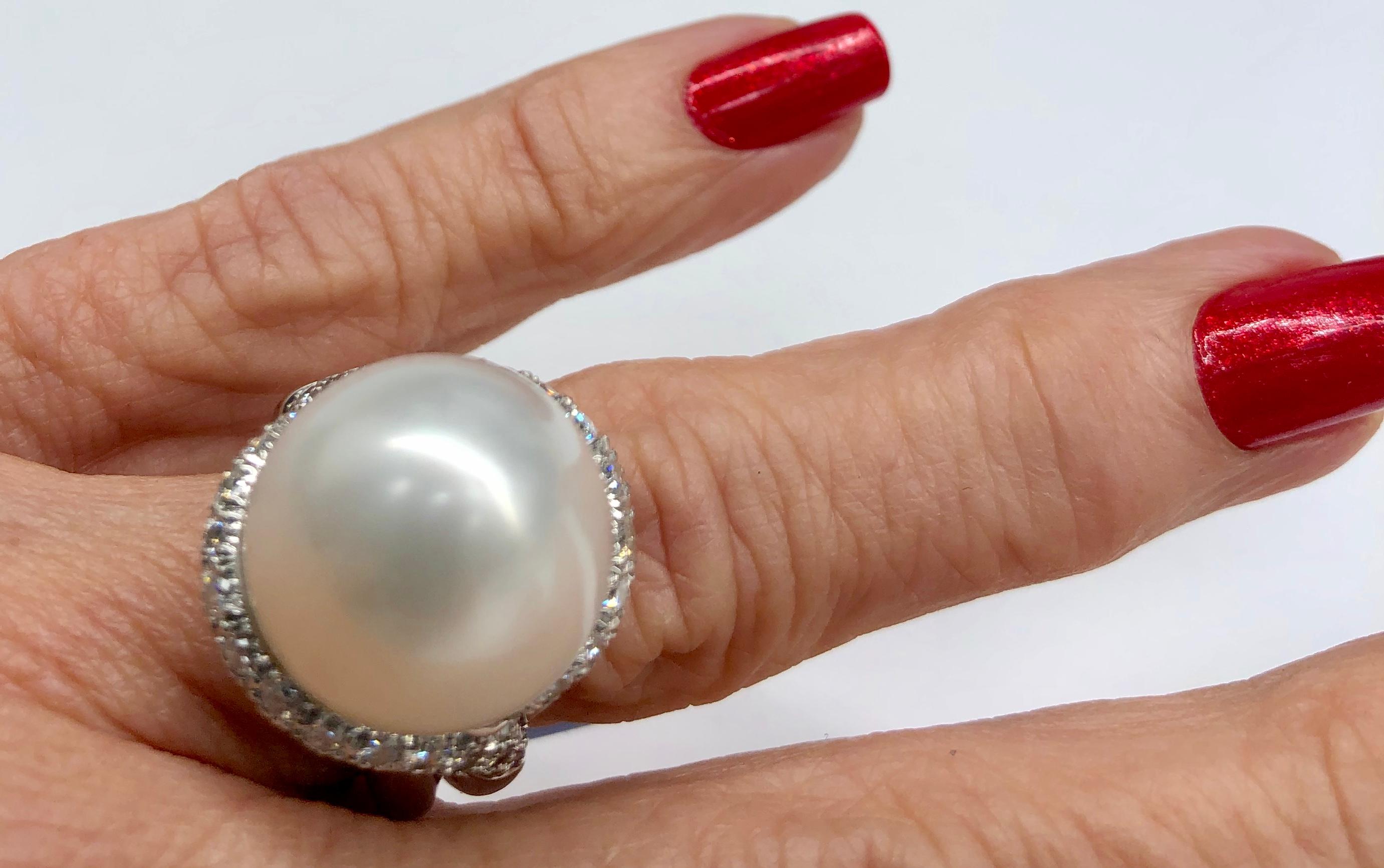 Henry Dunay Platinum Baroque Pearl and Diamond Ring For Sale 1