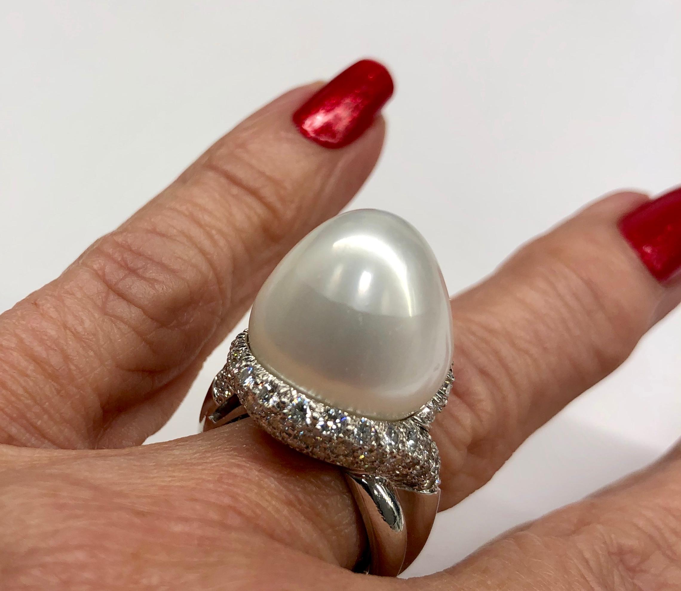 Henry Dunay Platinum Baroque Pearl and Diamond Ring For Sale 2