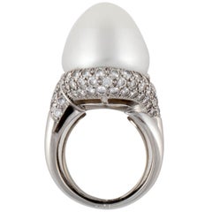 Vintage Henry Dunay Platinum Baroque Pearl and Diamond Ring