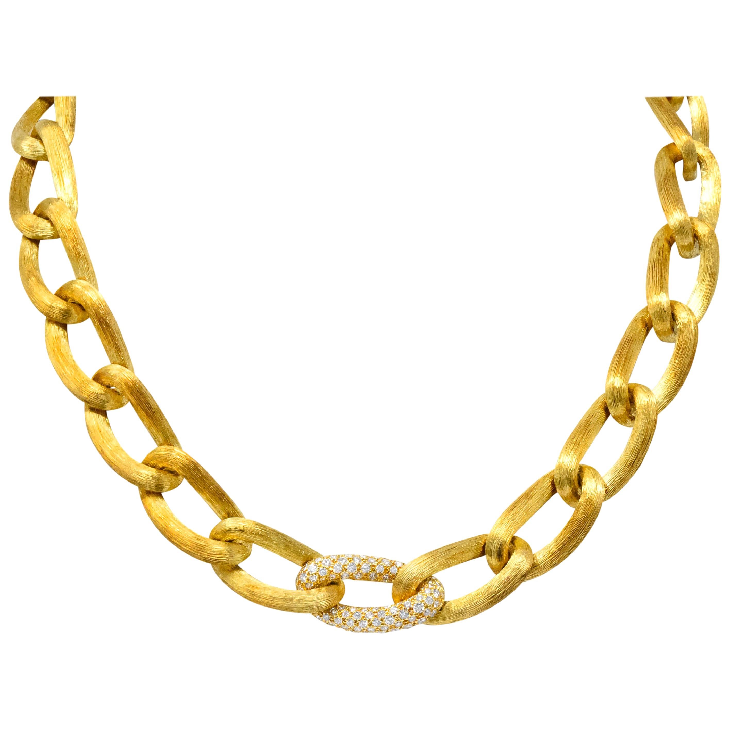 Henry Dunay Retro 2.15 Carat Diamond 18 Karat Brushed Gold Pavã Sabi Necklace