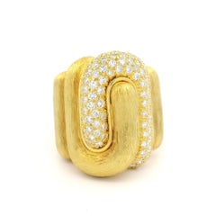 Henry Dunay Sabi 18k Gold 1.60ctw Diamond Wide Brushed Interlocking Ring
