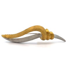 Henry Dunay Sabi 18k Gold & Platinum Organic Leaf Wrap Style Heavy Pin Brooch