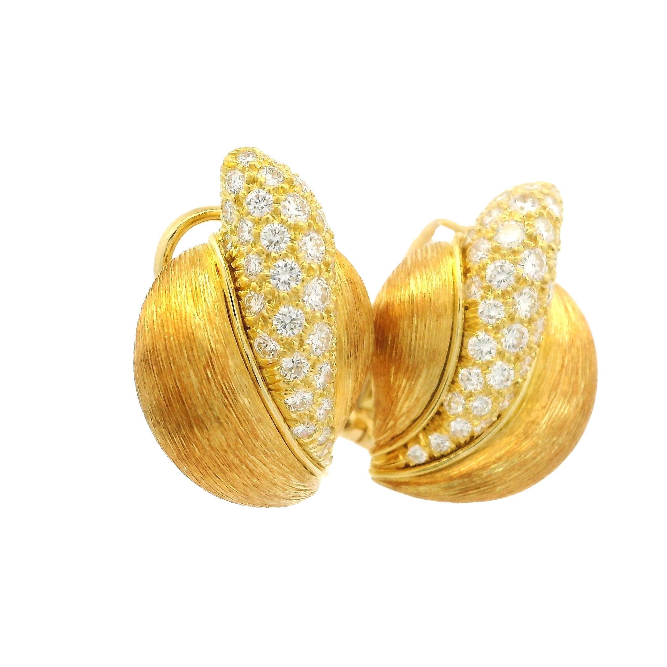 Henry Dunay Sabi 18k Yellow Gold Diamond Brushed Flame Clip on Earrings For Sale 7