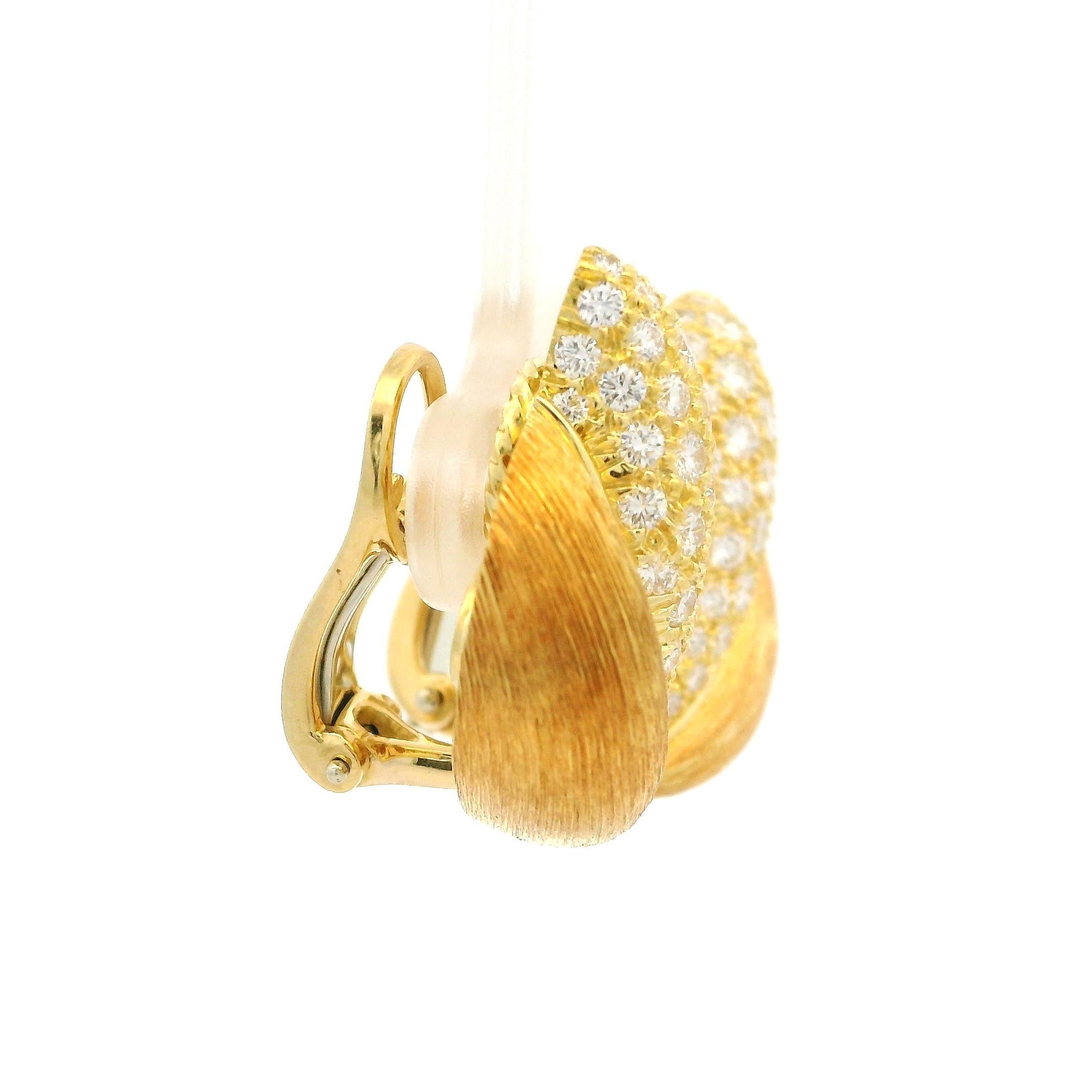 Henry Dunay Sabi 18k Yellow Gold Diamond Brushed Flame Clip on Earrings For Sale 8