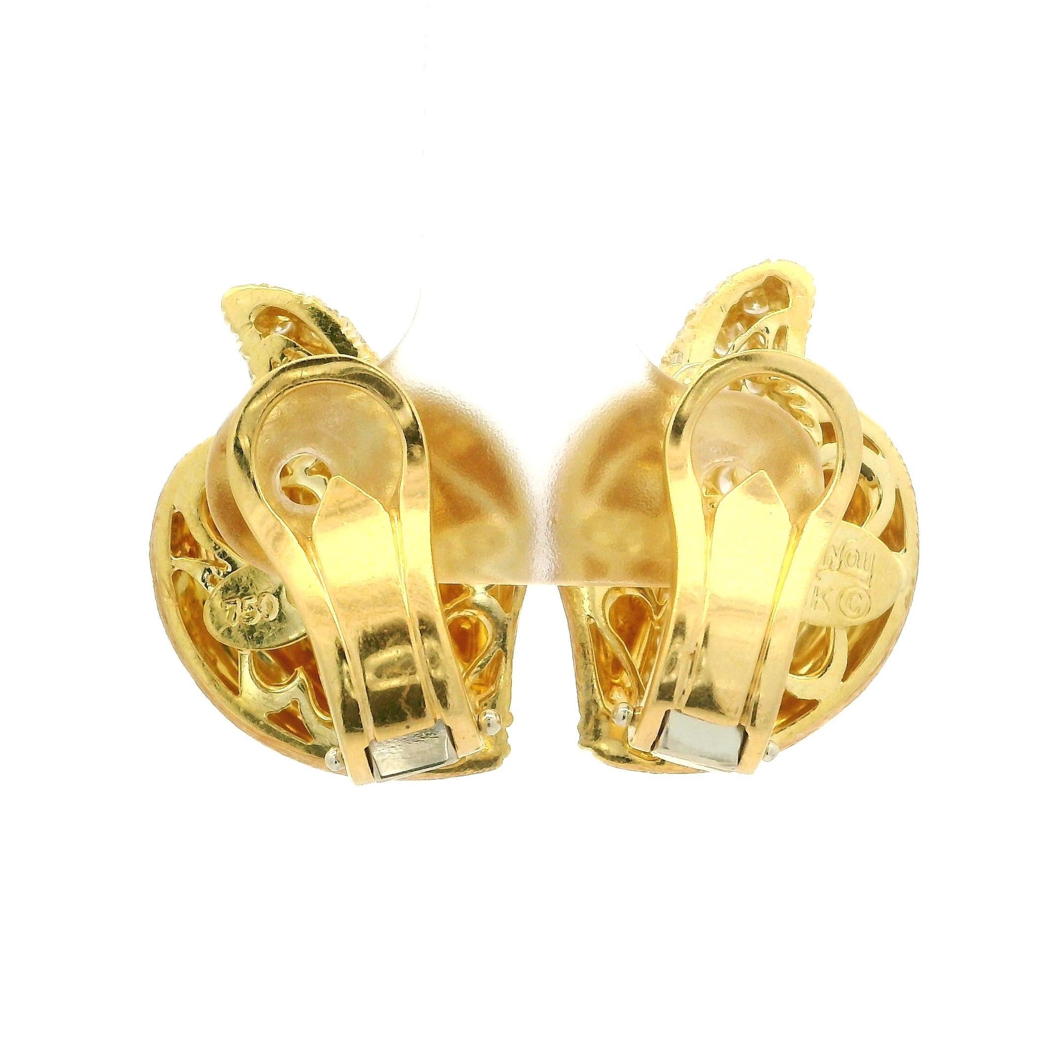 Henry Dunay Sabi 18k Yellow Gold Diamond Brushed Flame Clip on Earrings For Sale 9