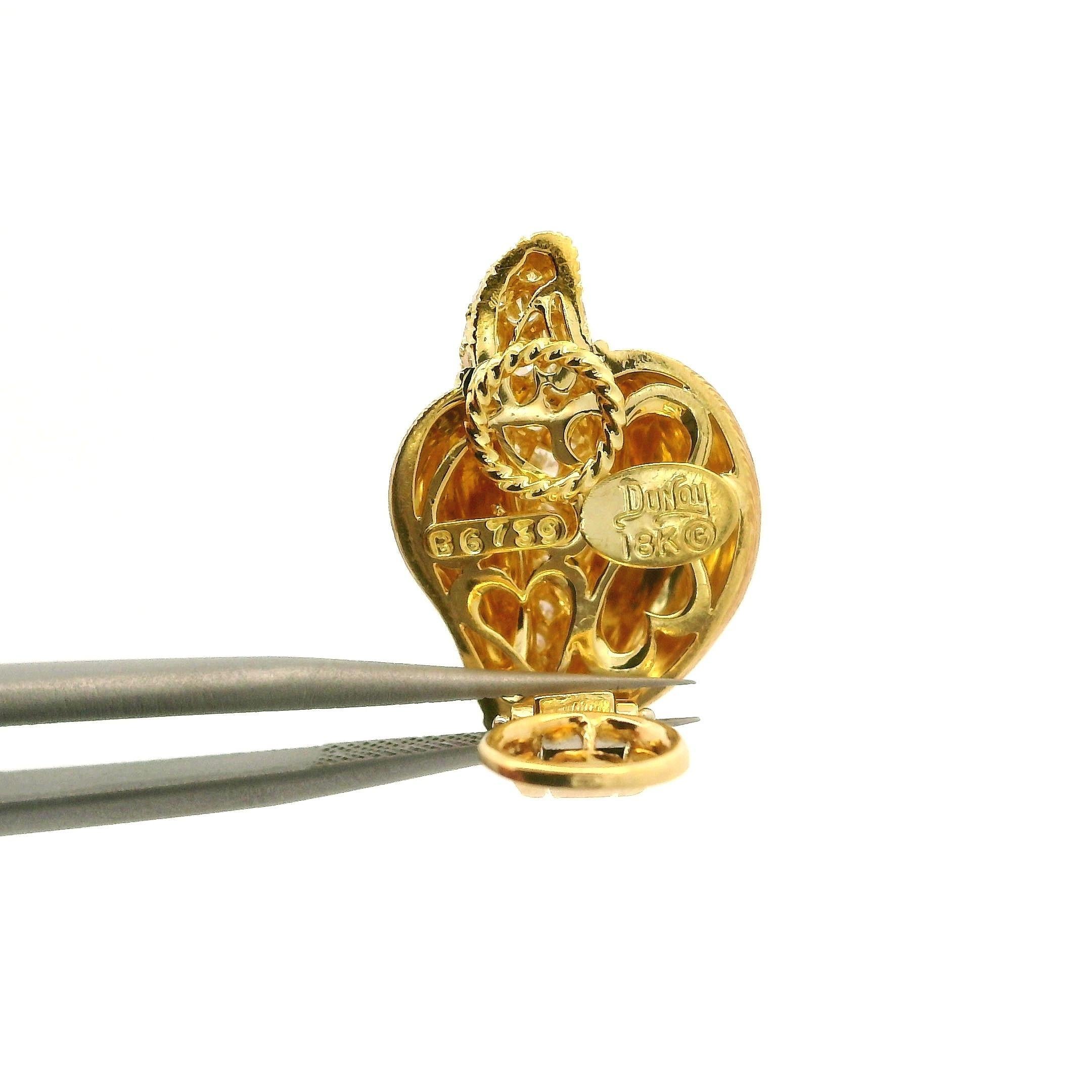 Henry Dunay Sabi 18k Yellow Gold Diamond Brushed Flame Clip on Earrings For Sale 10