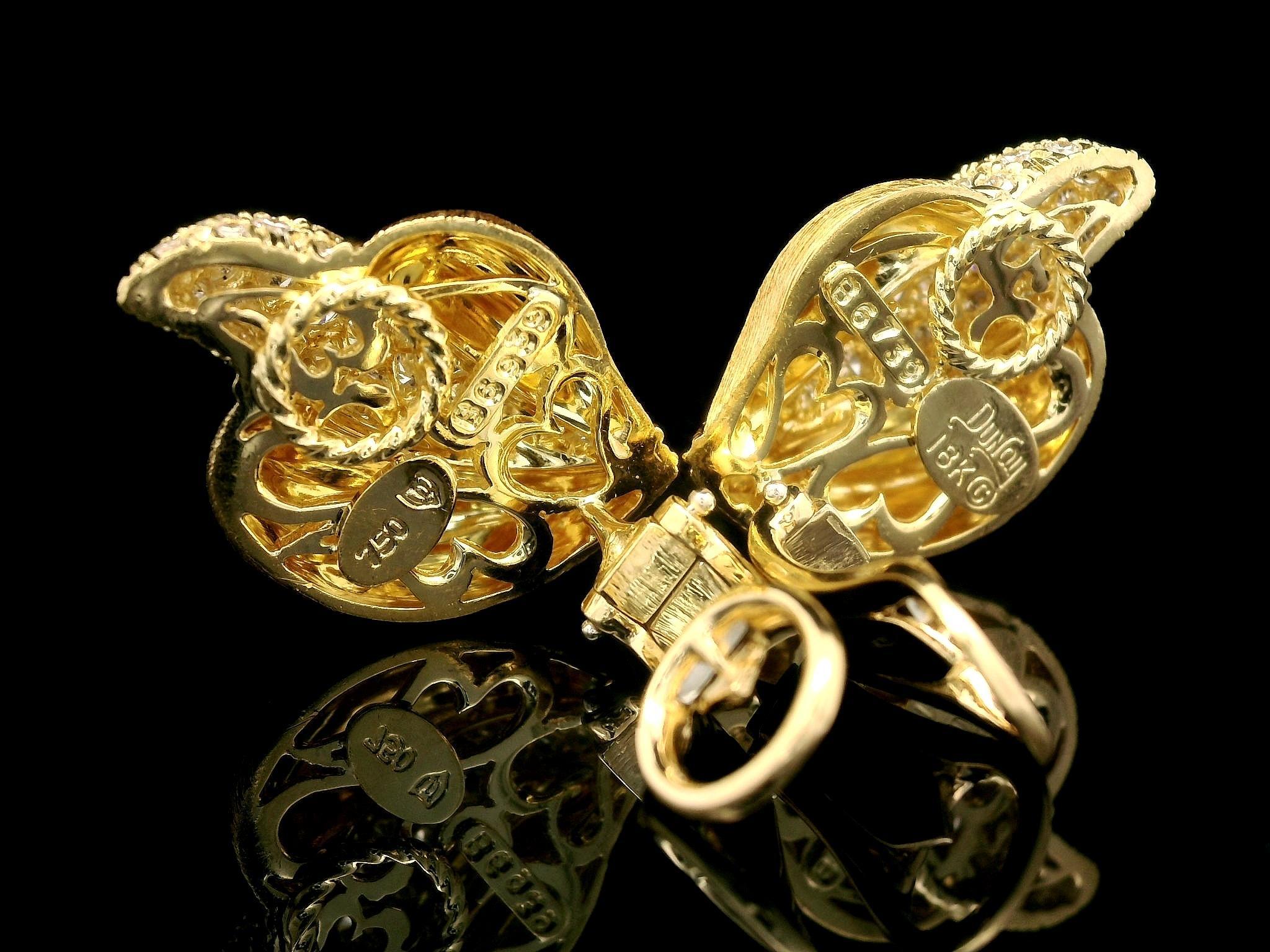 Brilliant Cut Henry Dunay Sabi 18k Yellow Gold Diamond Brushed Flame Clip on Earrings For Sale