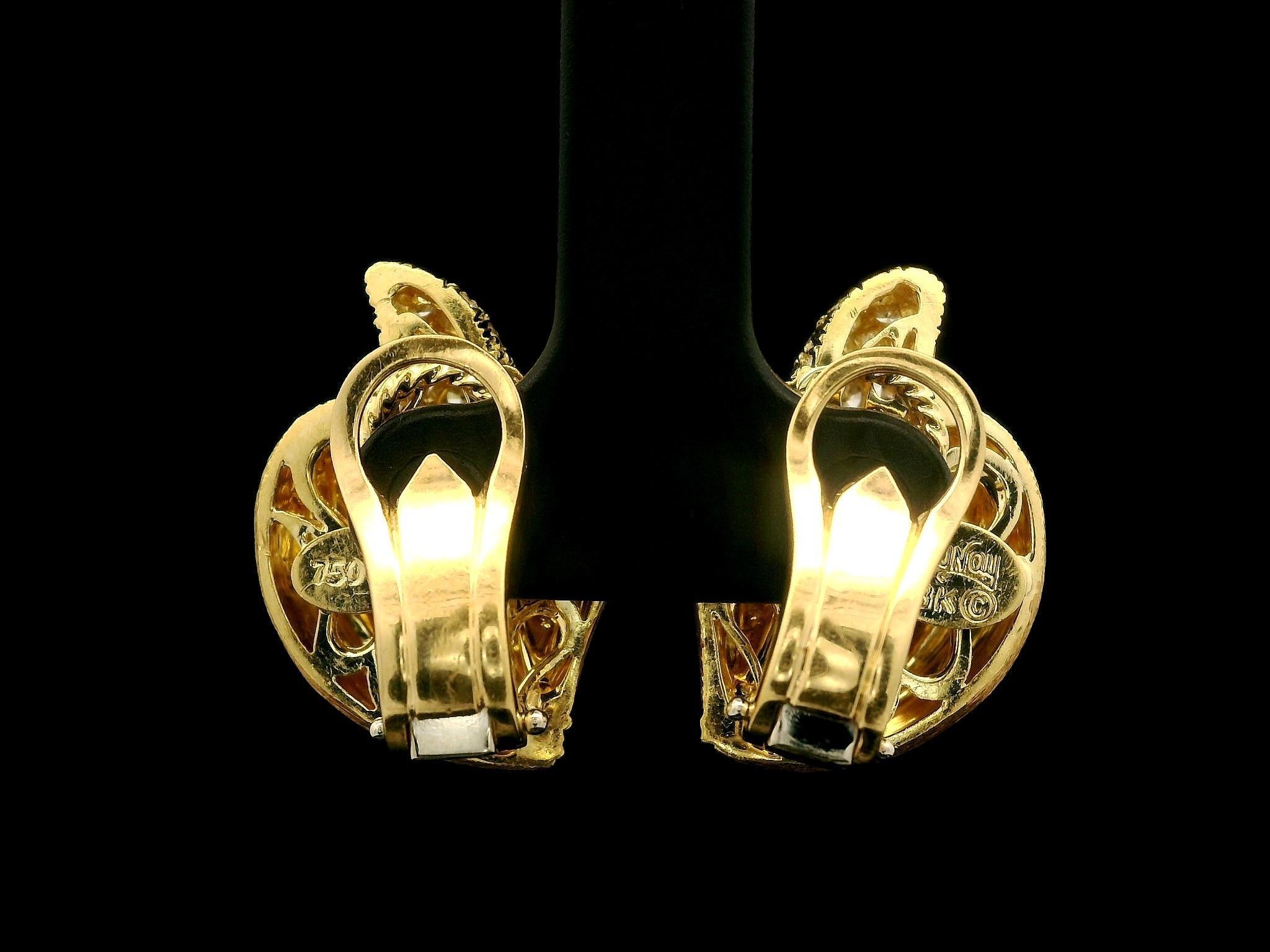 Henry Dunay Sabi 18k Yellow Gold Diamond Brushed Flame Clip on Earrings For Sale 3