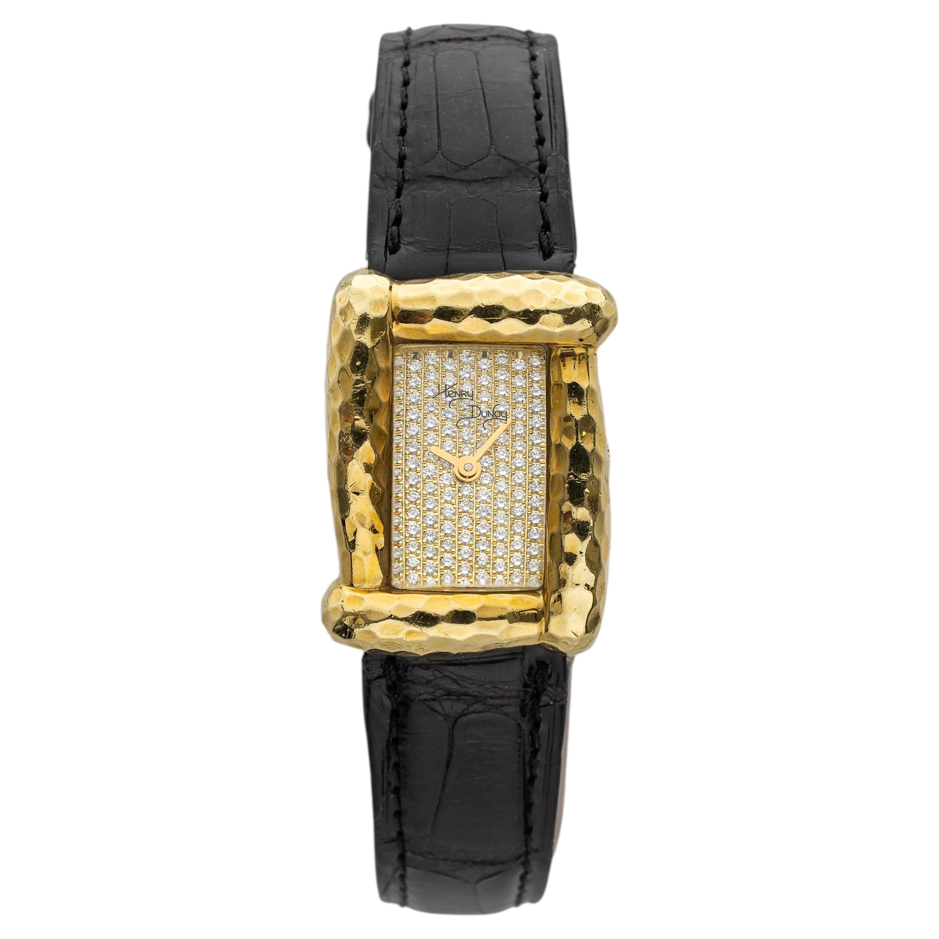 Pre-owned Henry Dunay Sabi 18k Yg Pave Diamond Dial Quartz 21mm In Multi
