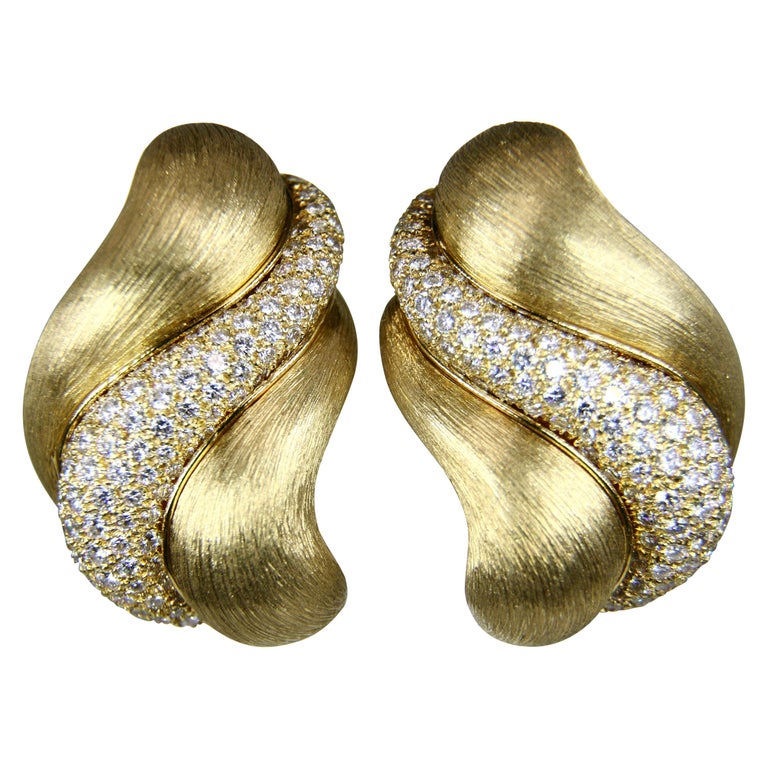 Henry Dunay Sabi Gold and Diamond Clip-On Earrings For Sale