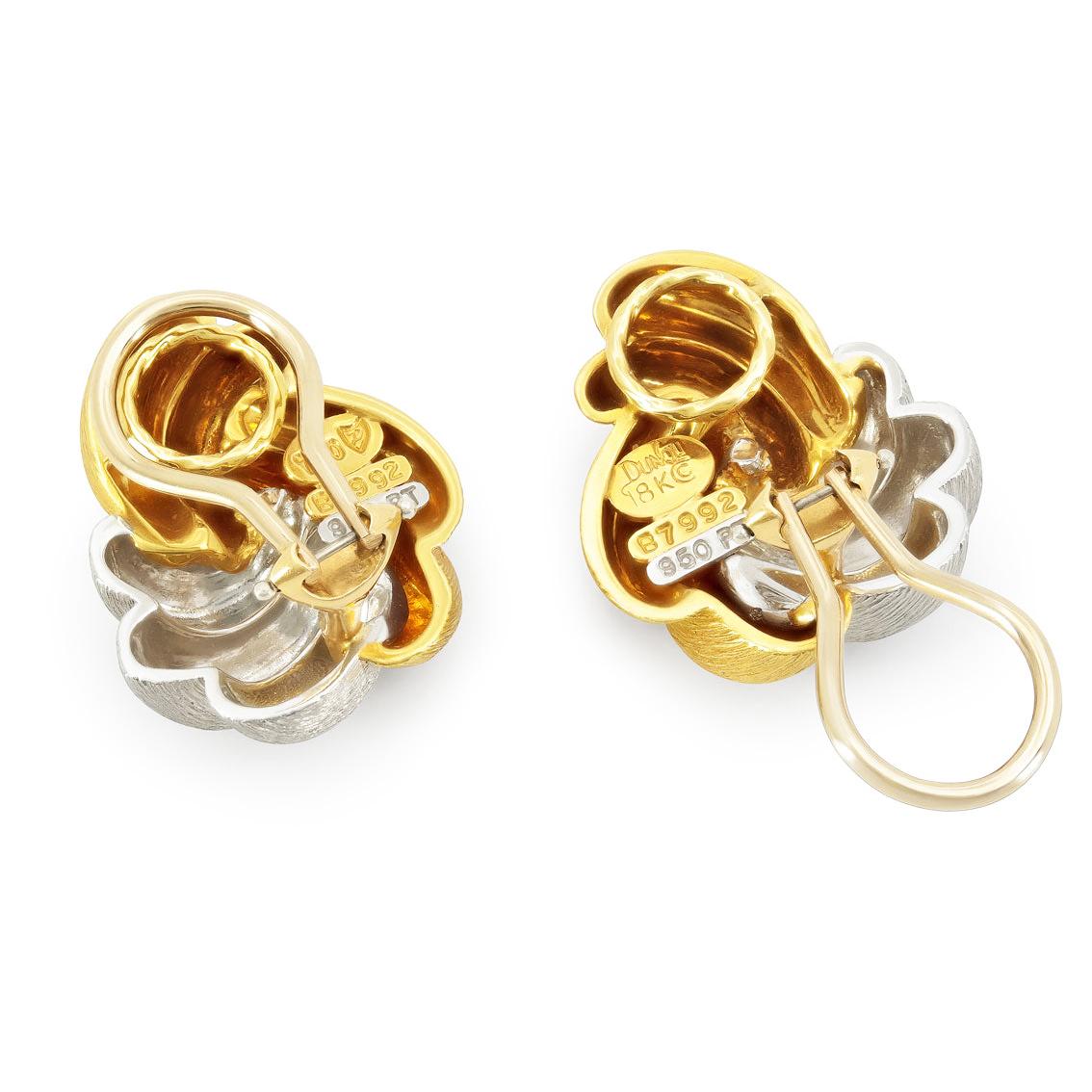 Contemporary Henry Dunay Sabi Platinum and 18K Gold Earrings For Sale