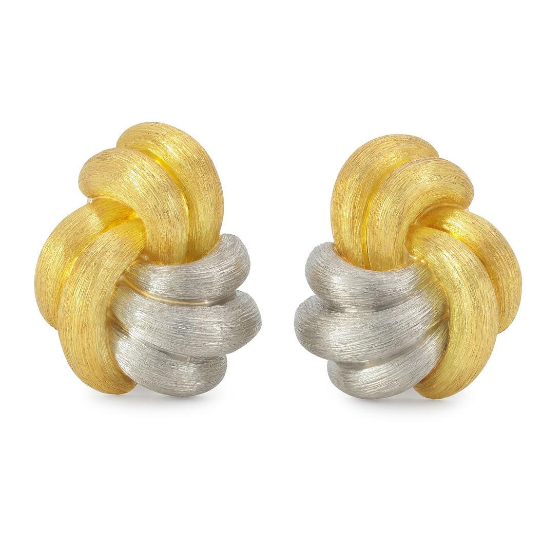 Henry Dunay Sabi Platinum and 18K Gold Earrings In Excellent Condition For Sale In New York, NY