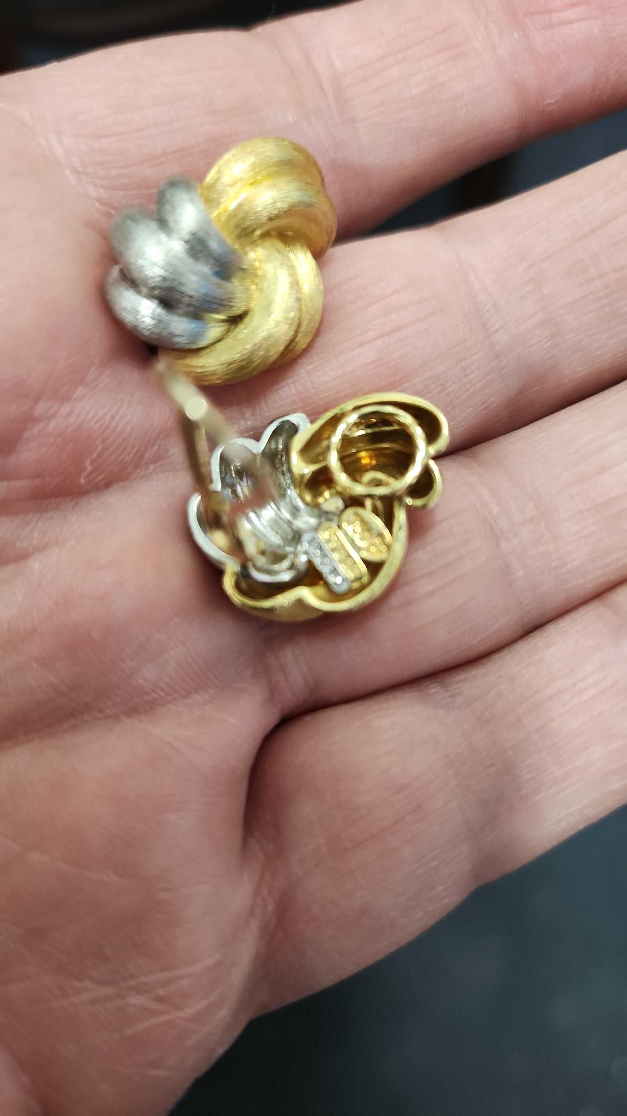 Henry Dunay Sabi Platinum and 18K Gold Earrings For Sale 1