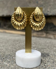 Henry Dunay Scalloped 18k Yellow Gold Doorknocker Omega Back Earrings