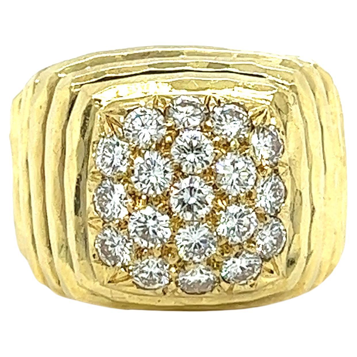 Henry Dunay Singed Diamond Cluster Ring in 18k Ribbed Textured Yellow Gold For Sale