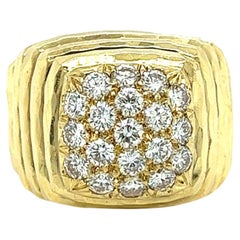 Henry Dunay Singed Diamond Cluster Ring in 18k Ribbed Textured Yellow Gold
