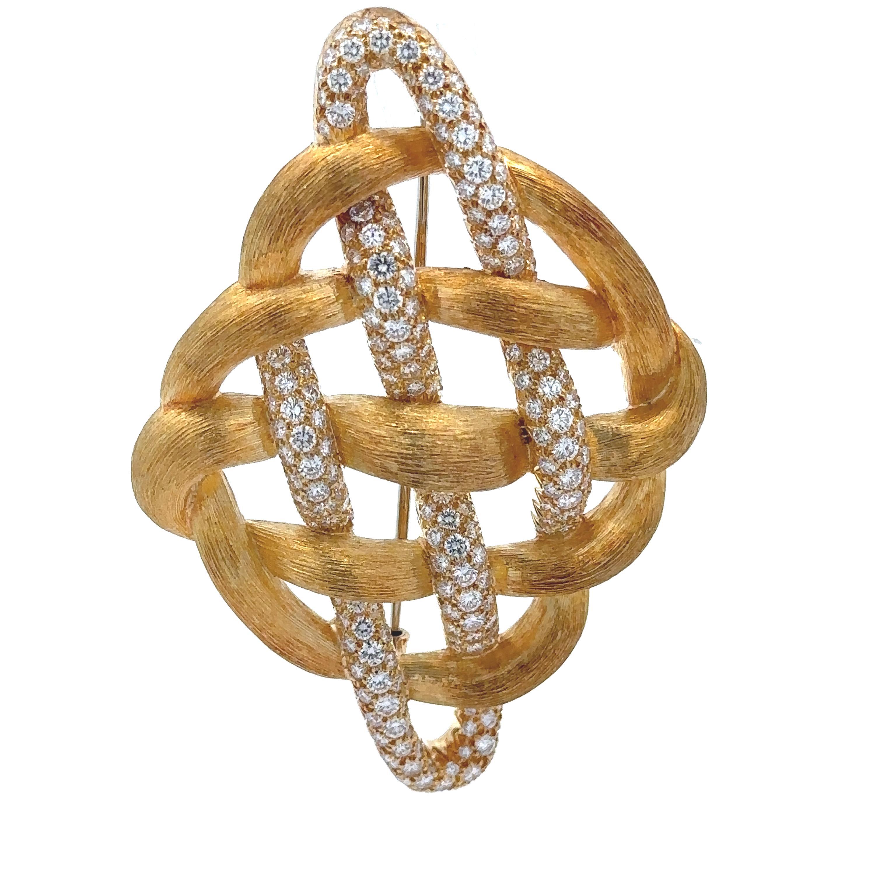 Henry Dunay Broche Sabi en or massif 18 carats, tissée avec diamants 5 carats, finition brossée en vente 6