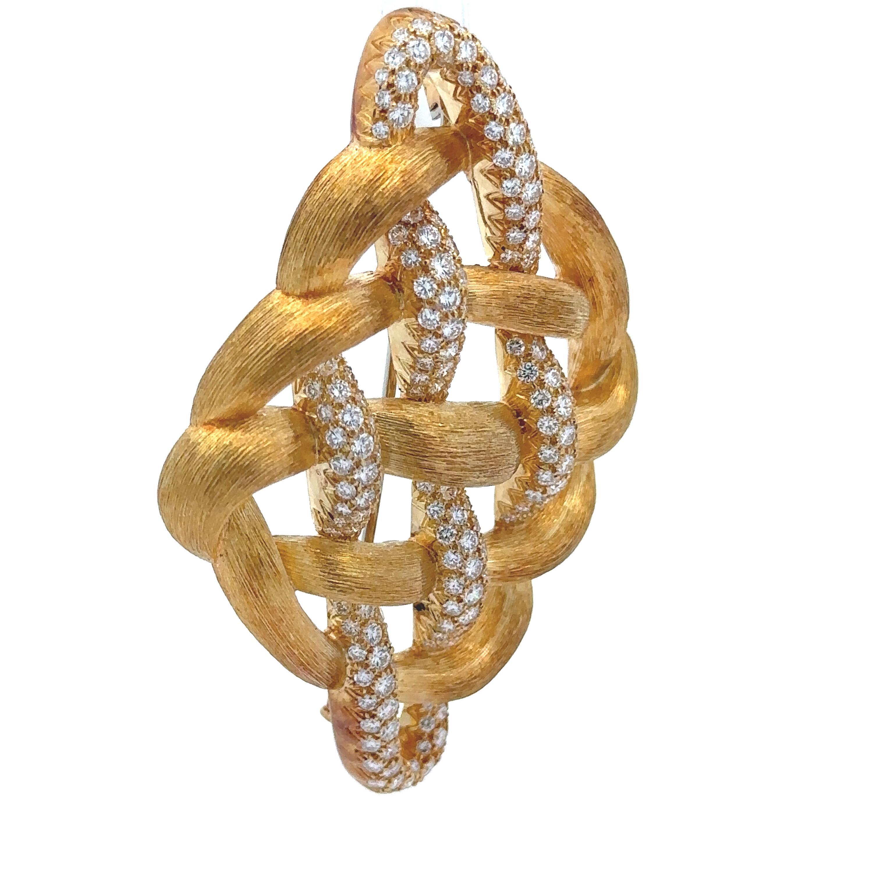 Henry Dunay Broche Sabi en or massif 18 carats, tissée avec diamants 5 carats, finition brossée en vente 4