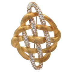 Henry Dunay Solid 18k Gold 5ctw Diamond Weave Brushed Finish Sabi Pin Brooch