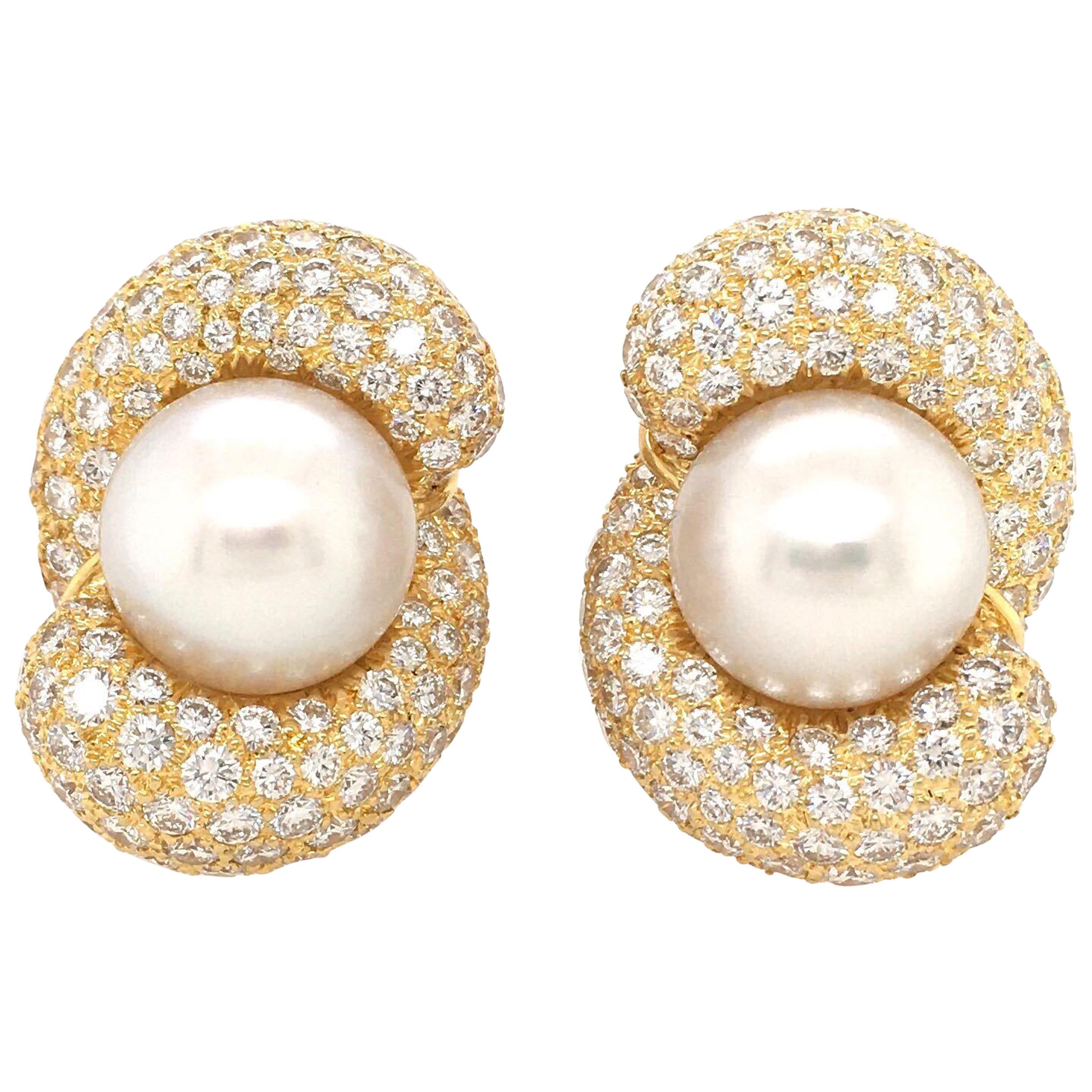 Henry Dunay South Sea Pearl and Diamond Earrings