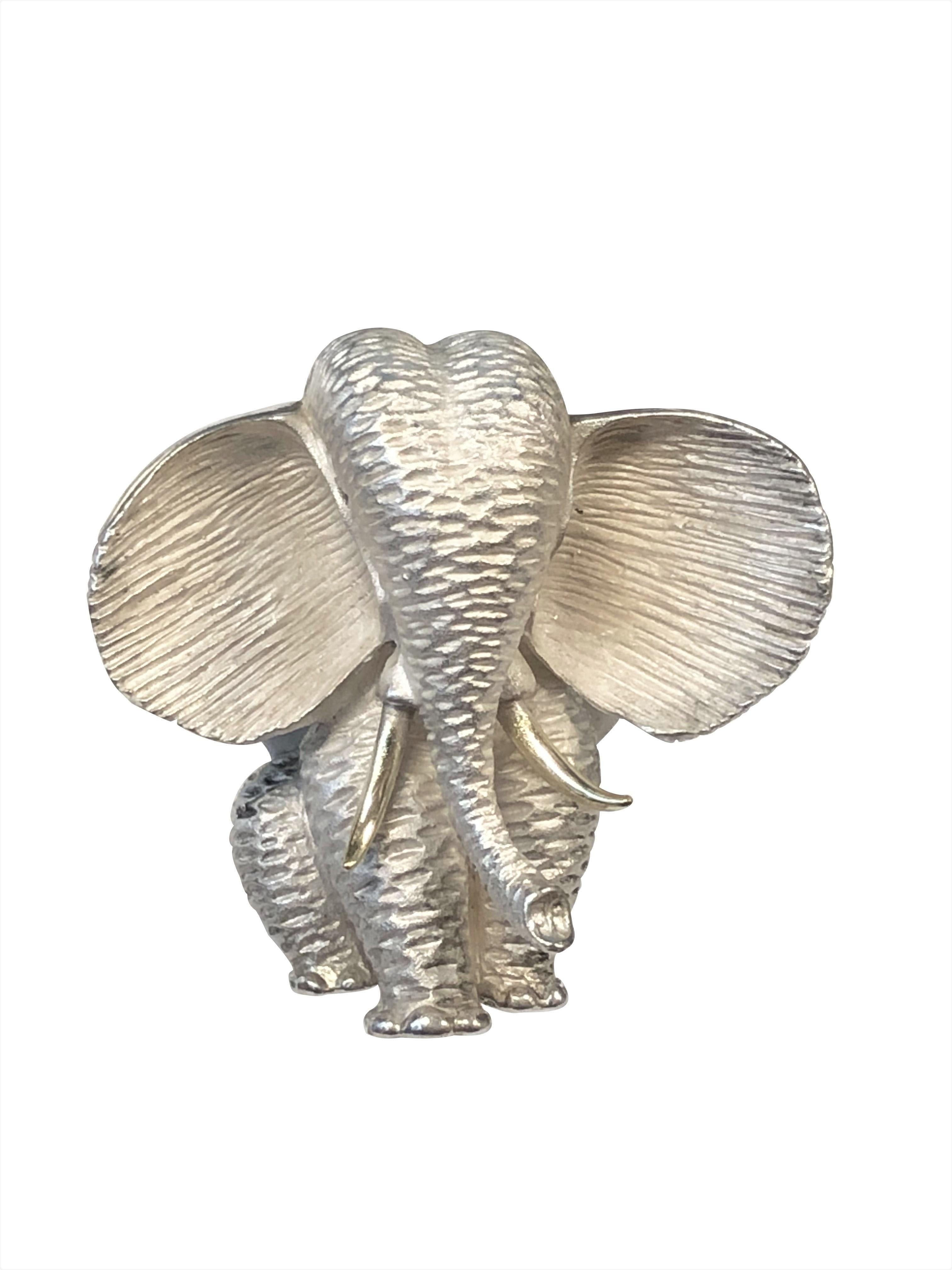 Women's or Men's Henry Dunay Sterling and 18k Gold Elephant Brooch For Sale