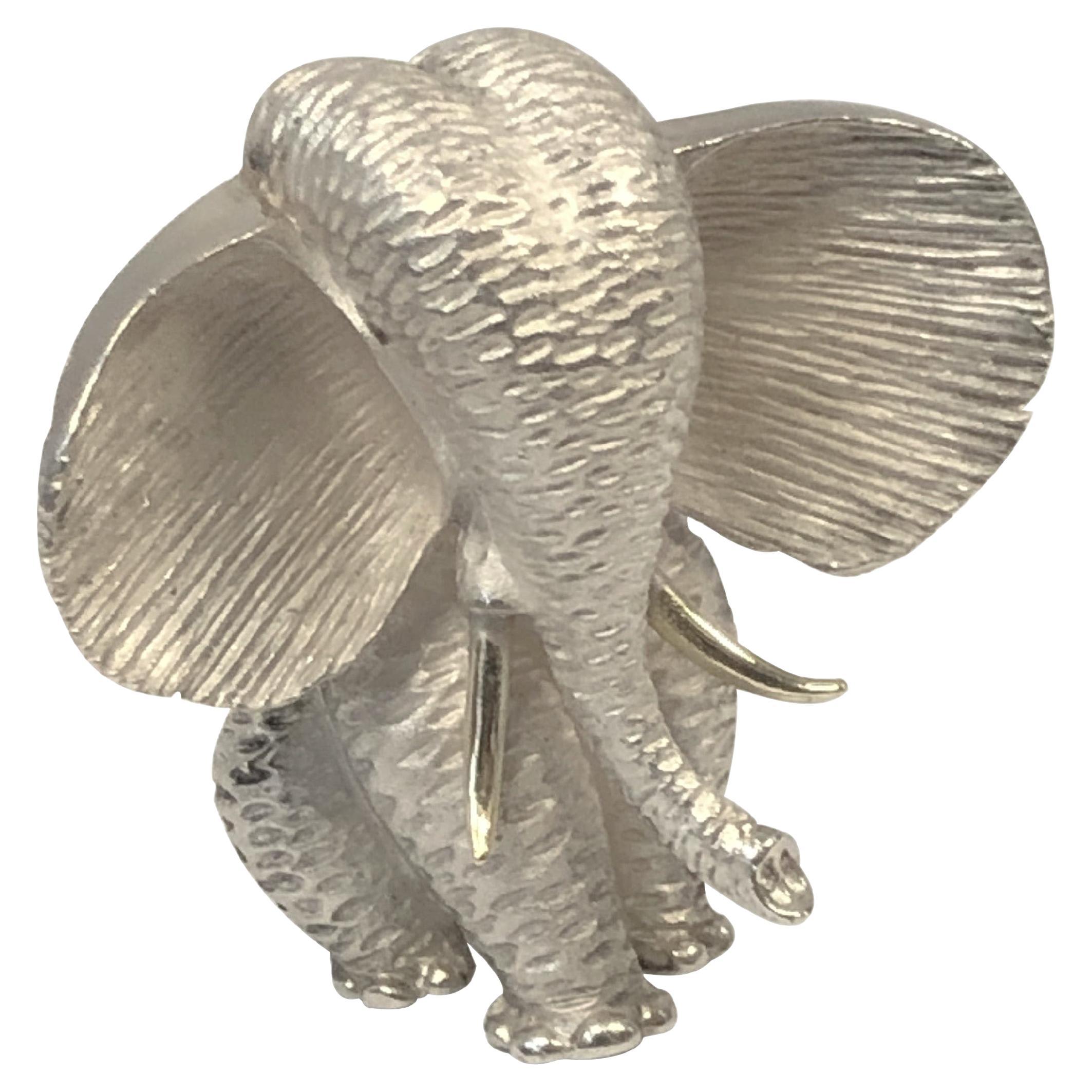 Henry Dunay Sterling and 18k Gold Elephant Brooch