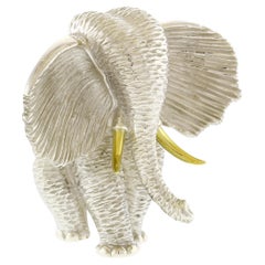 Henry Dunay Sterling Silver African Elephant Brooch with 18 Karat Gold Tusks