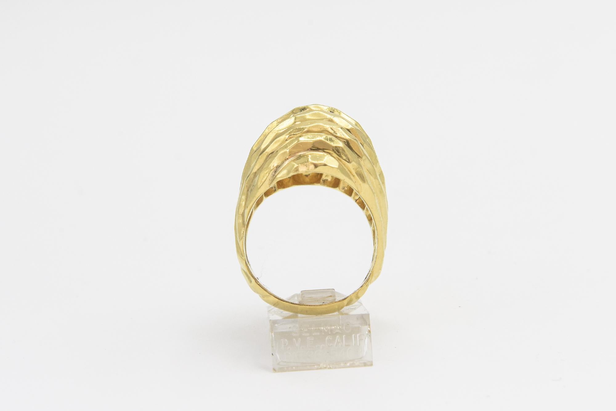 Women's or Men's Henry Dunay Stylized Hammered Yellow Gold Ring For Sale